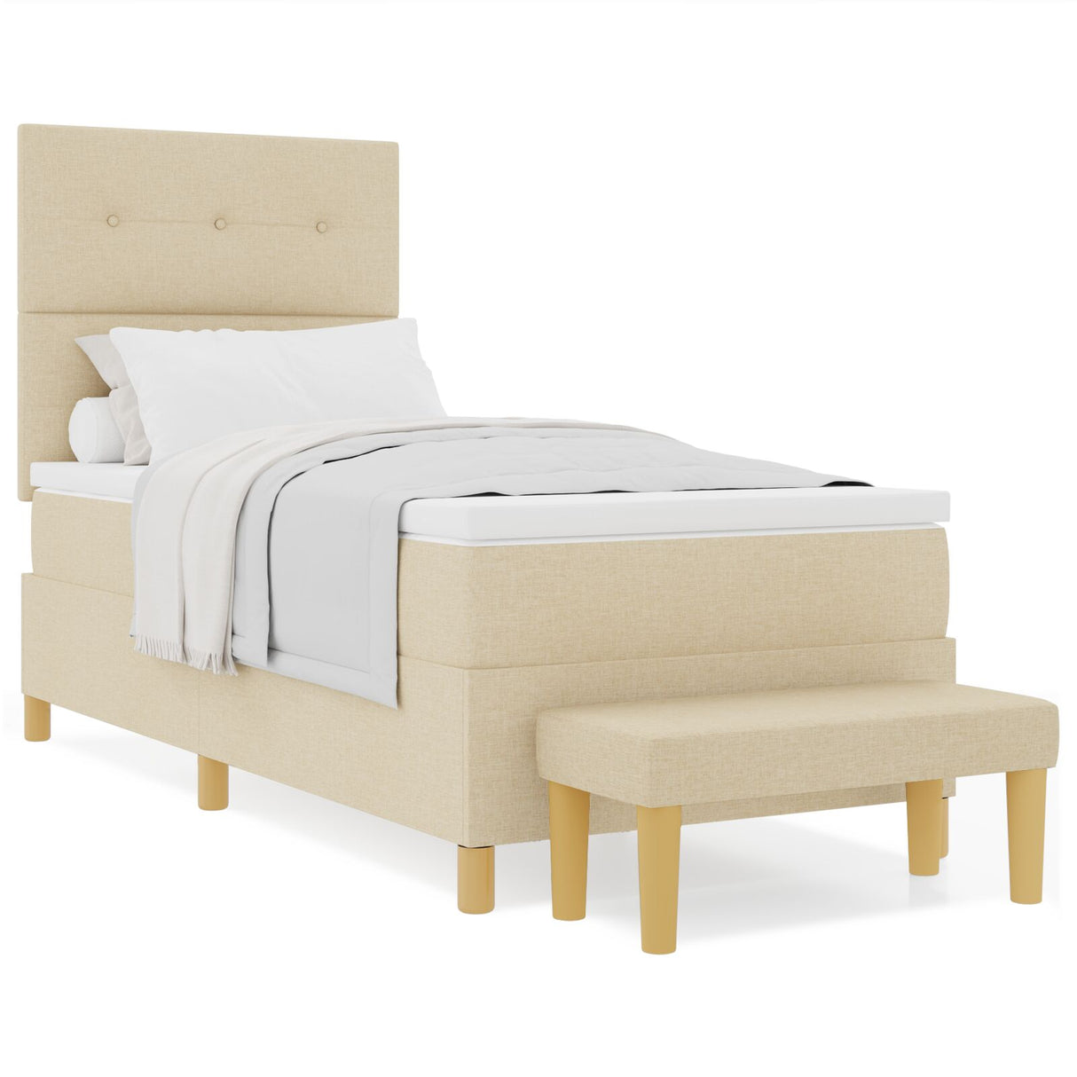 Boxspringbed met Matras & Bank Crème 90x190 cm Stof