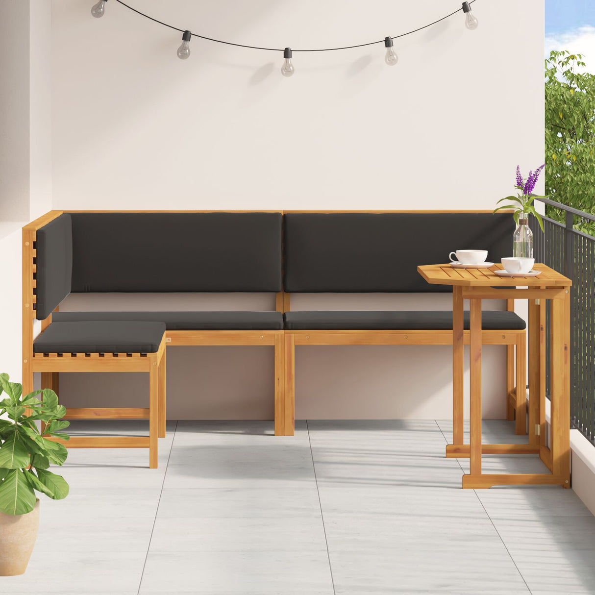 3-delige Tuin Bistro Set met Kussens van Massief Acaciahout