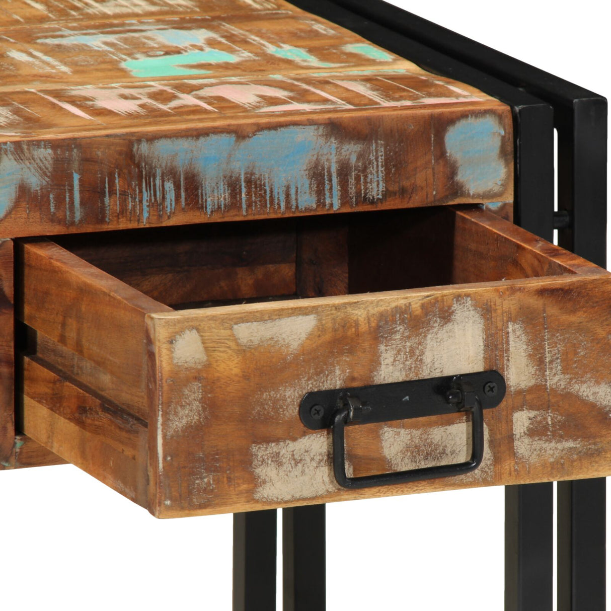 Bijzettafel met Lade Zwart 40x40x50 cm Massief Gerecycled Hout