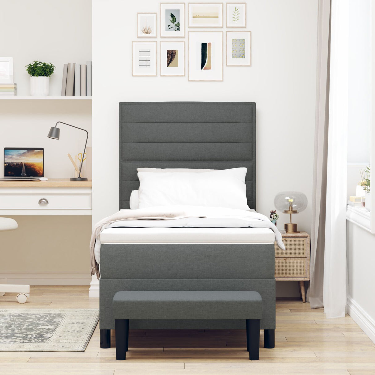 Boxspringbed met matras & bank Donkergrijs 90x190 cm Stof