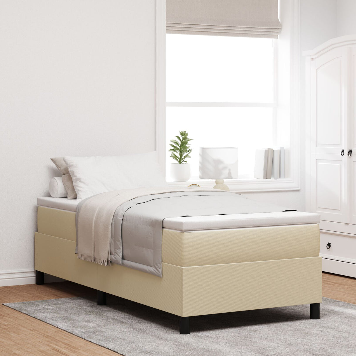 Boxspringbed met Matras Lichtgroen Grijs 80x200 cm Linnen Stof