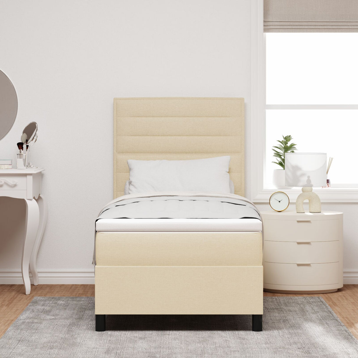 Boxspringbed met Matras Crème Eenpersoons Stof