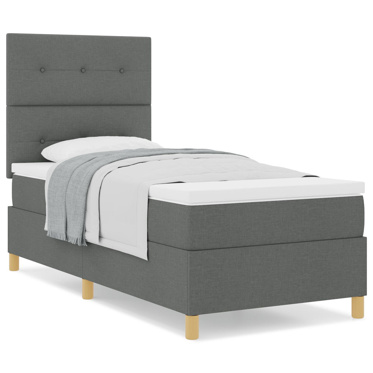 Boxspring Bed met Matras Donkergrijs Eenpersoons Stof