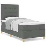 Boxspring Bed met Matras Donkergrijs Eenpersoons Stof