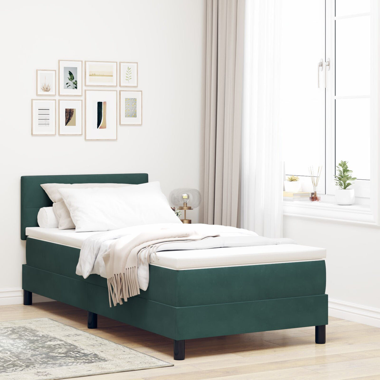 Boxspring Bed met Matras Donkergroen Eenpersoons Fluweel