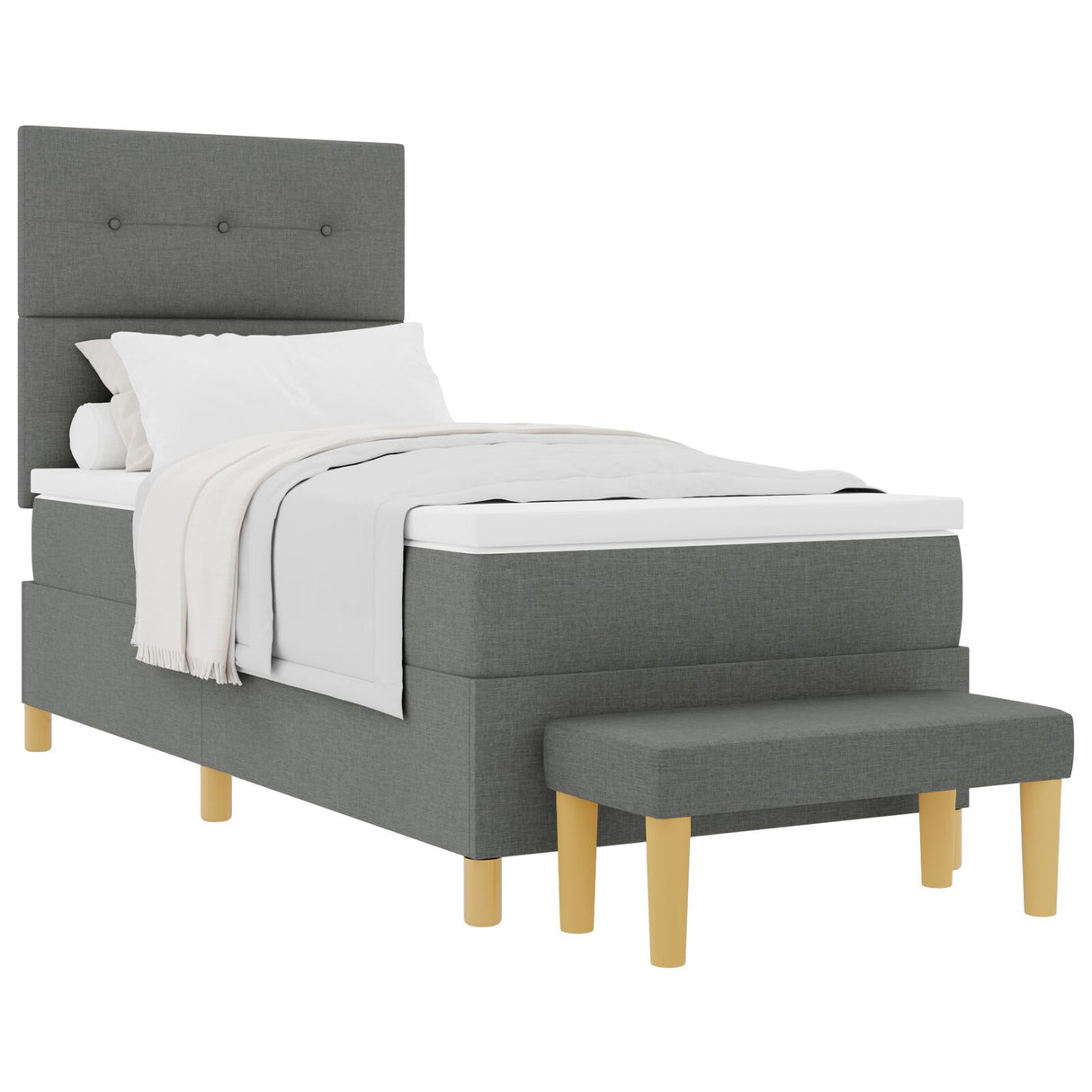 Boxspring Bed met Matras & Bank Donkergrijs 90x190 cm Stof