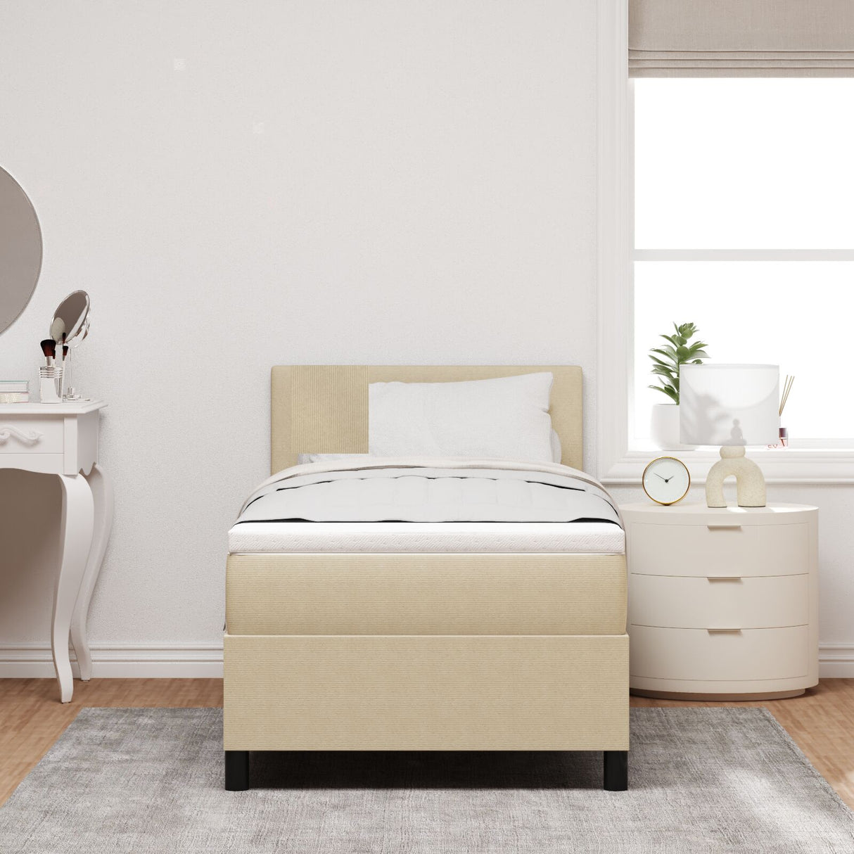 Boxspring Bed met Matras Lichtgroen Grijs Eenpersoons Corduroy Stof