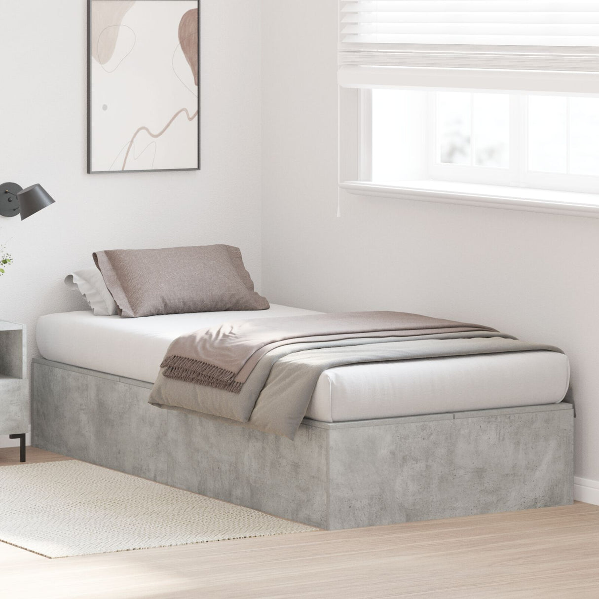 Bedframe Beton grijs Hout Duurzaam Opslagbedframe Rechthoekig