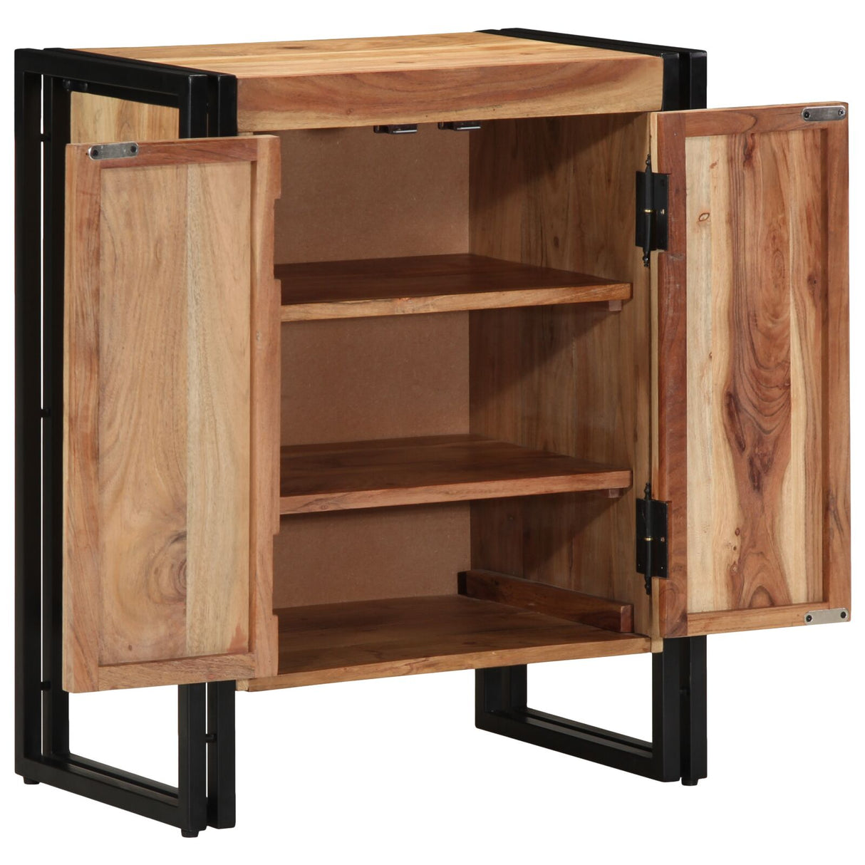 Schoenenkast Zwart 30x30x40 cm Massief Acaciahout en Staal