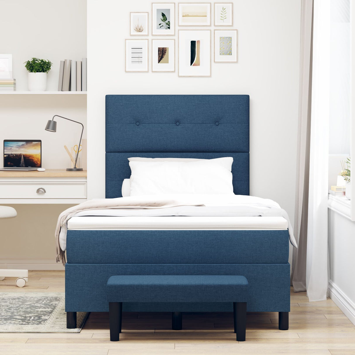Boxspringbed met Matras & Bank Blauw 120x190 cm Stof