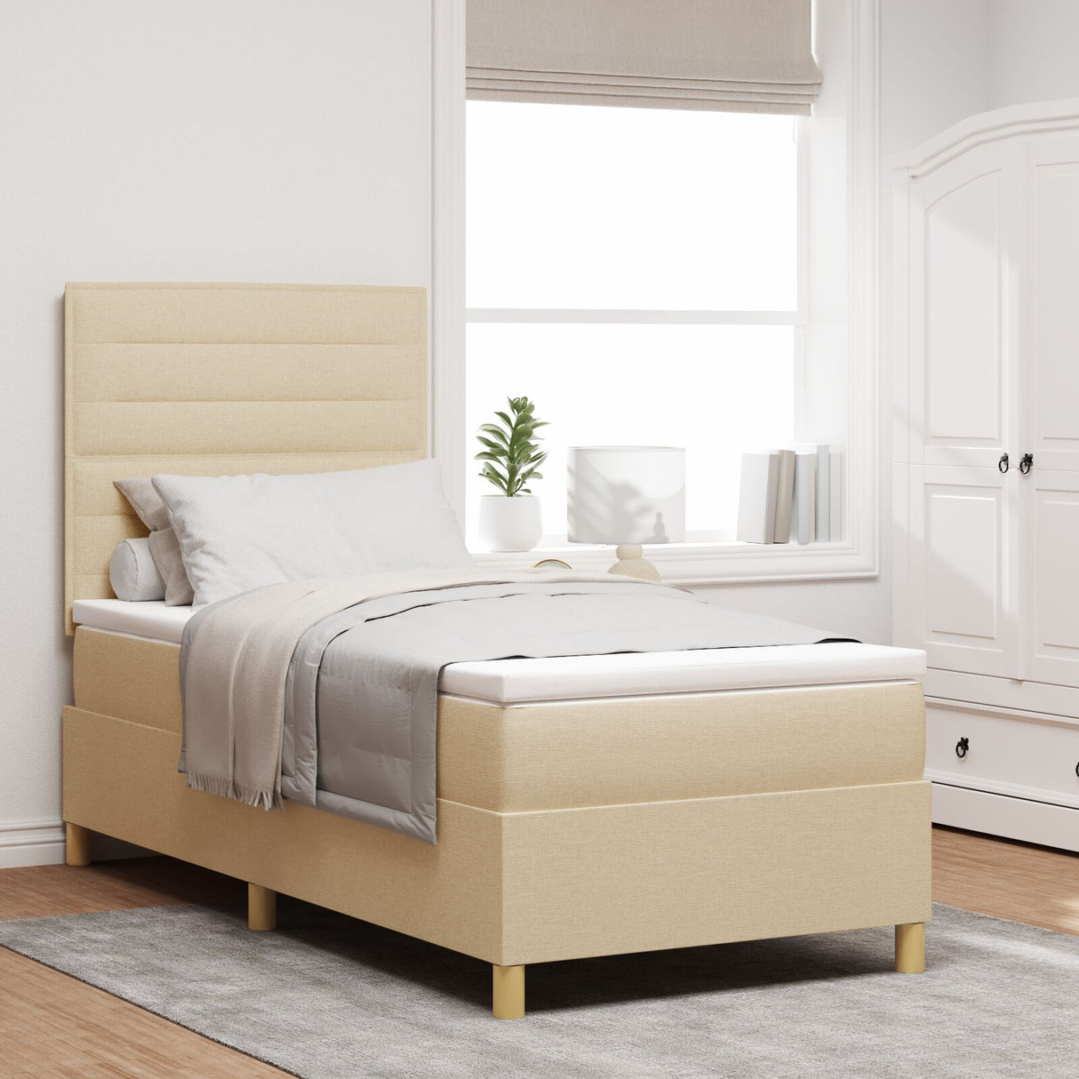 Boxspring Bed met Matras Crème Eenpersoons Stof