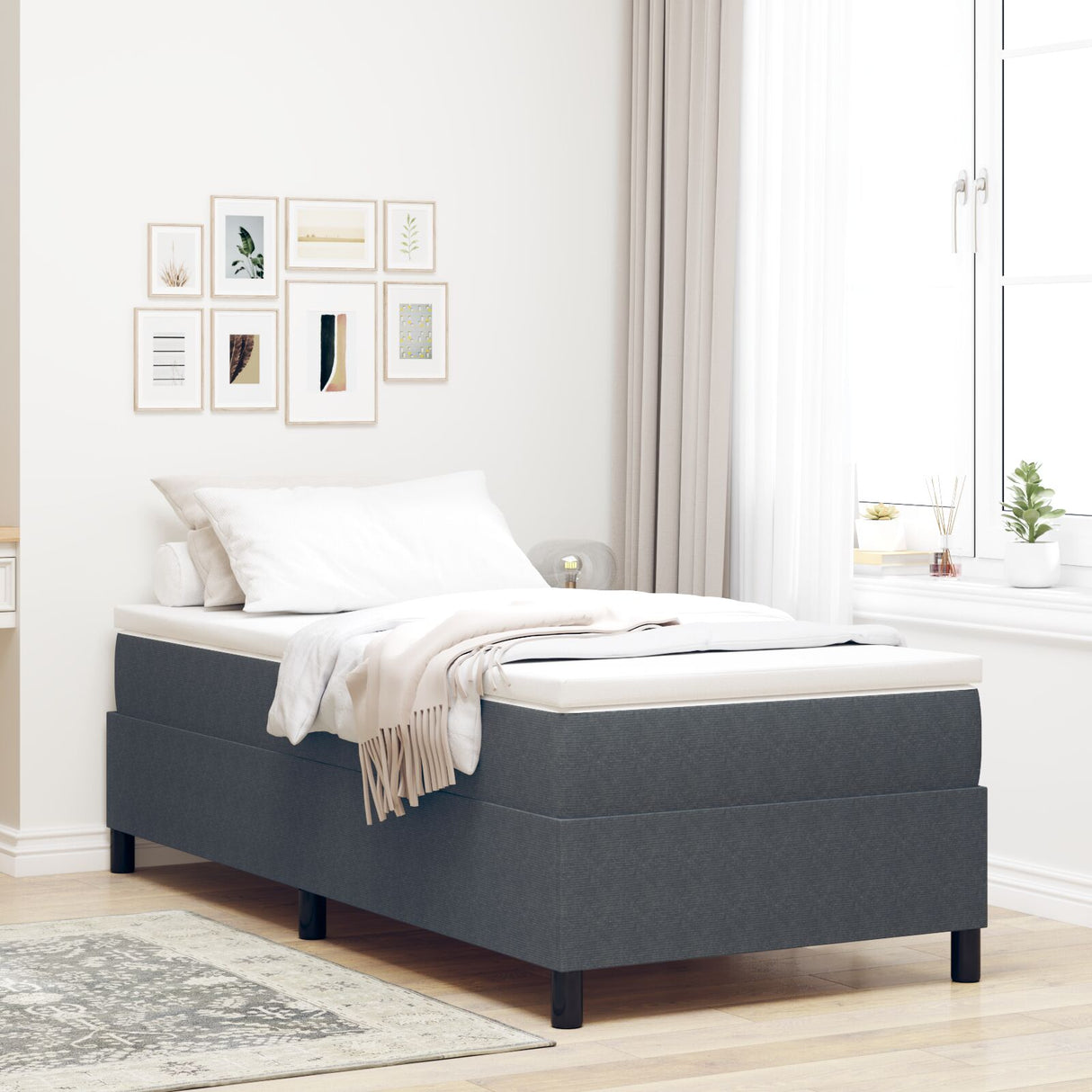 Boxspring Bed met Matras Donkergrijs 80x200 cm Corduroy Stof