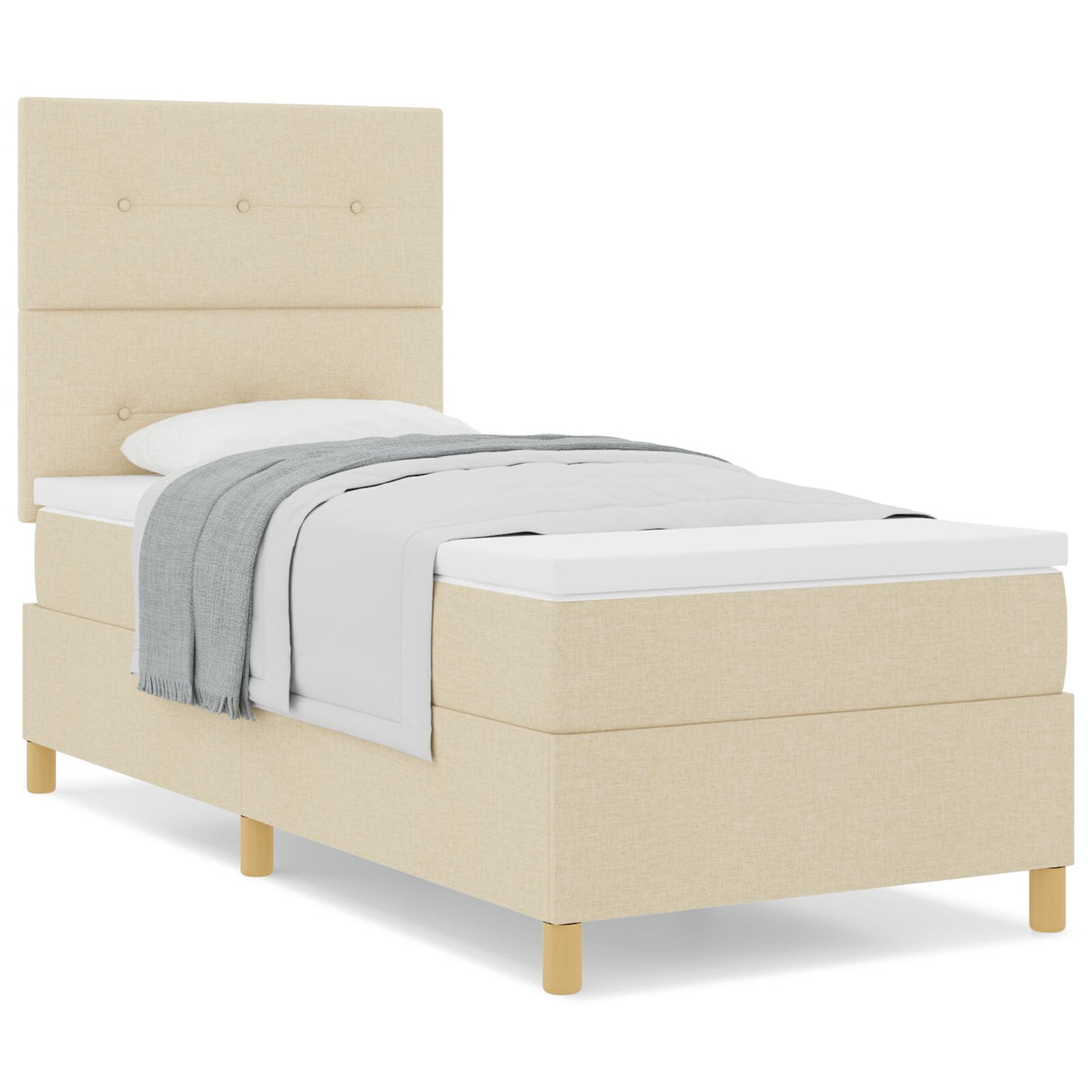 Boxspringbed met matras crème eenpersoons stof