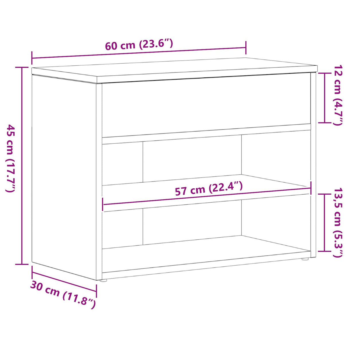 Halbank in Zwart Eiken, 60x30x45 cm, Geëngineerd Hout
