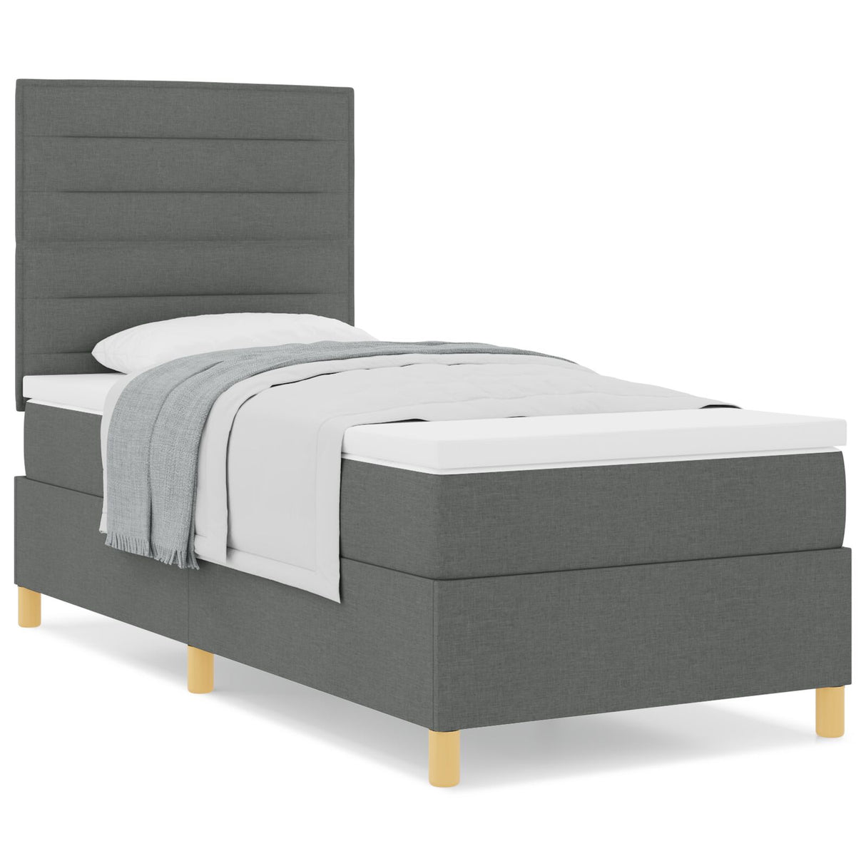 Boxspring Bed met Matras Donkergrijs Eenpersoons Stof