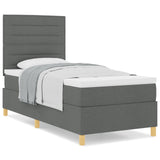 Boxspring Bed met Matras Donkergrijs Eenpersoons Stof