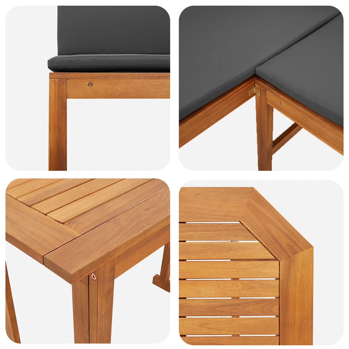 3-delige Tuin Bistro Set met Kussens van Massief Acaciahout