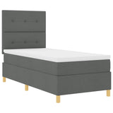 Boxspring Bed met Matras Donkergrijs Eenpersoons Stof