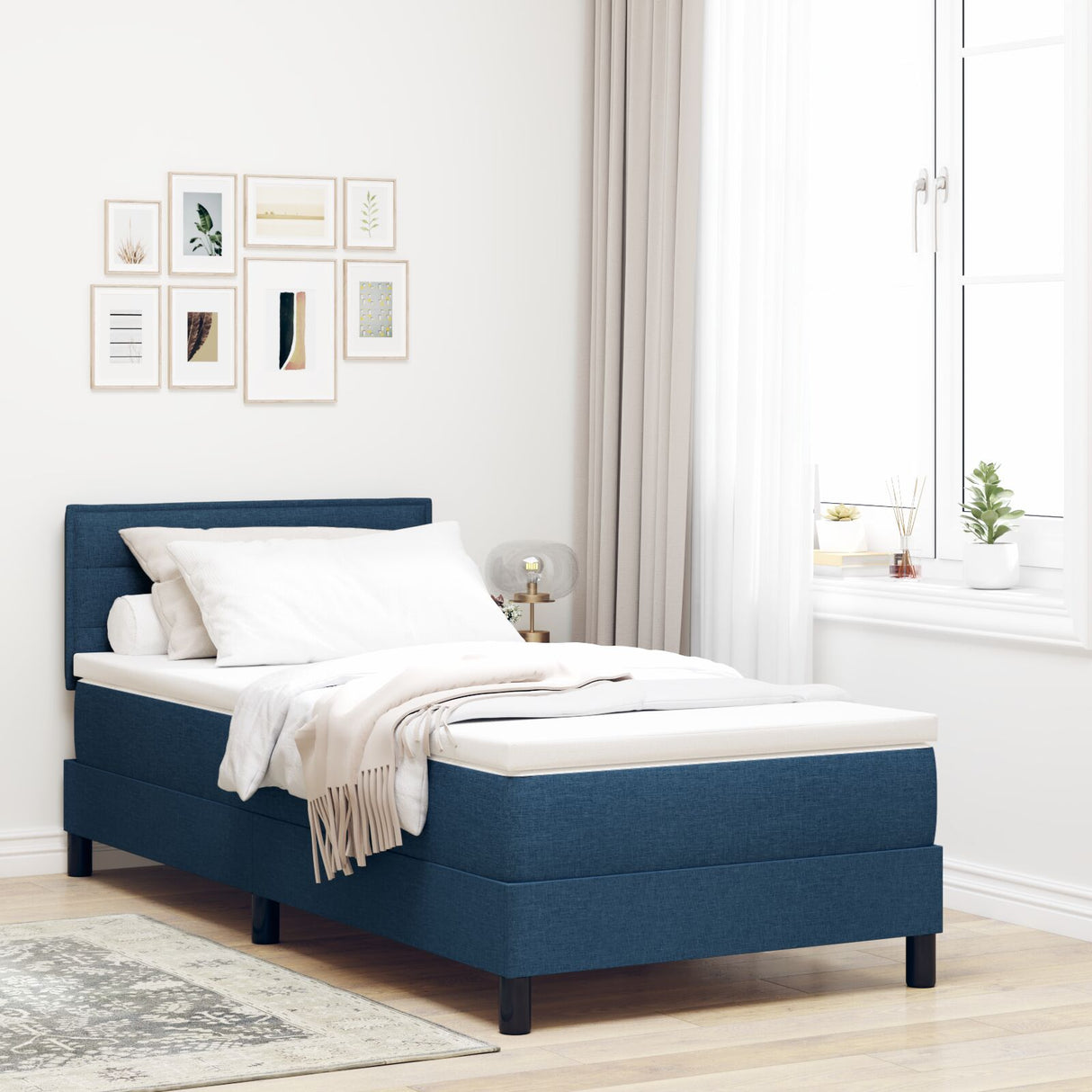 Bedframe met Matras Marineblauw Stof 90 x 190 cm Boxspringbed