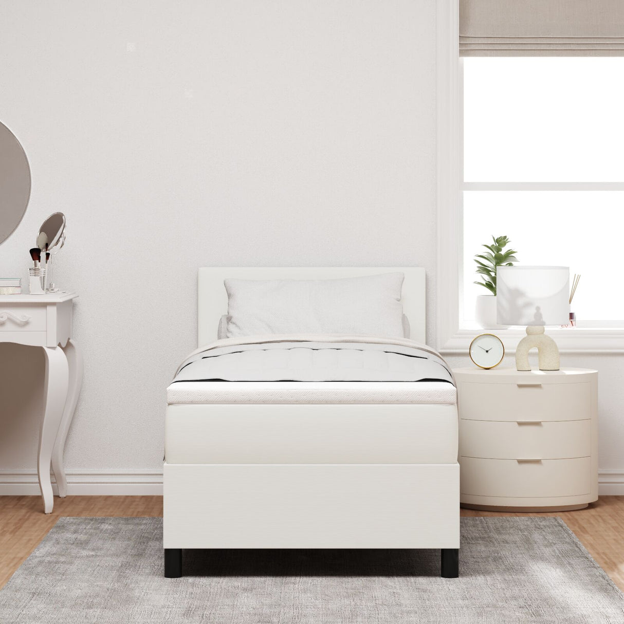 Boxspringbed met Matras & LED Crème Eenpersoons Corduroy Stof