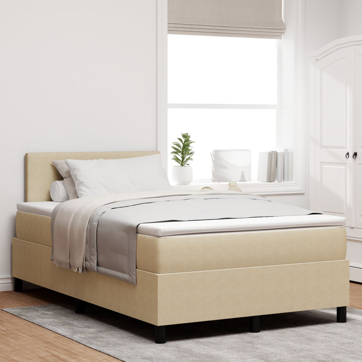 Boxspringbed met Matras Licht Groen Grijs Klein Dubbel Corduroy Stof