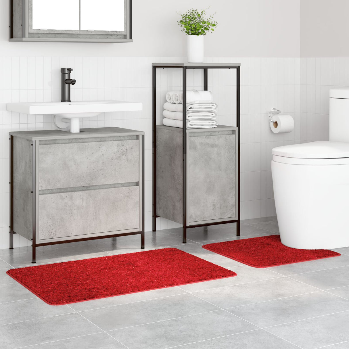 2 Delige Badmat Set Rood Polypropeen Antislip
