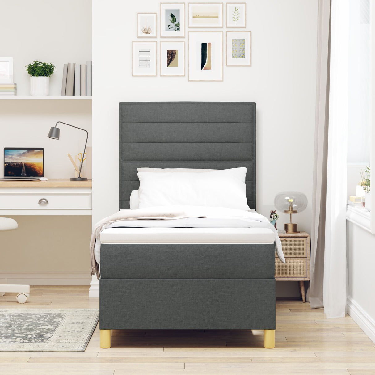 Boxspring Bed met Matras & LED Donkergrijs 90x190 cm Stof