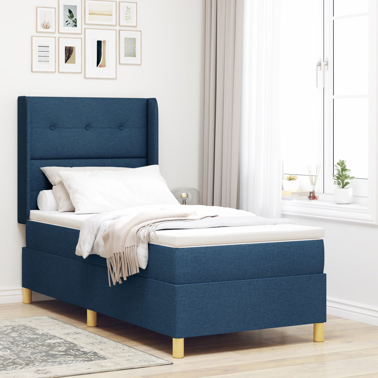 Boxspringbed met Matras Blauw 80x200 cm Stof