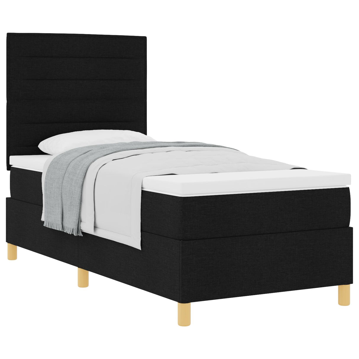 Boxspring Bed met Matras Zwart Eenpersoons Stof