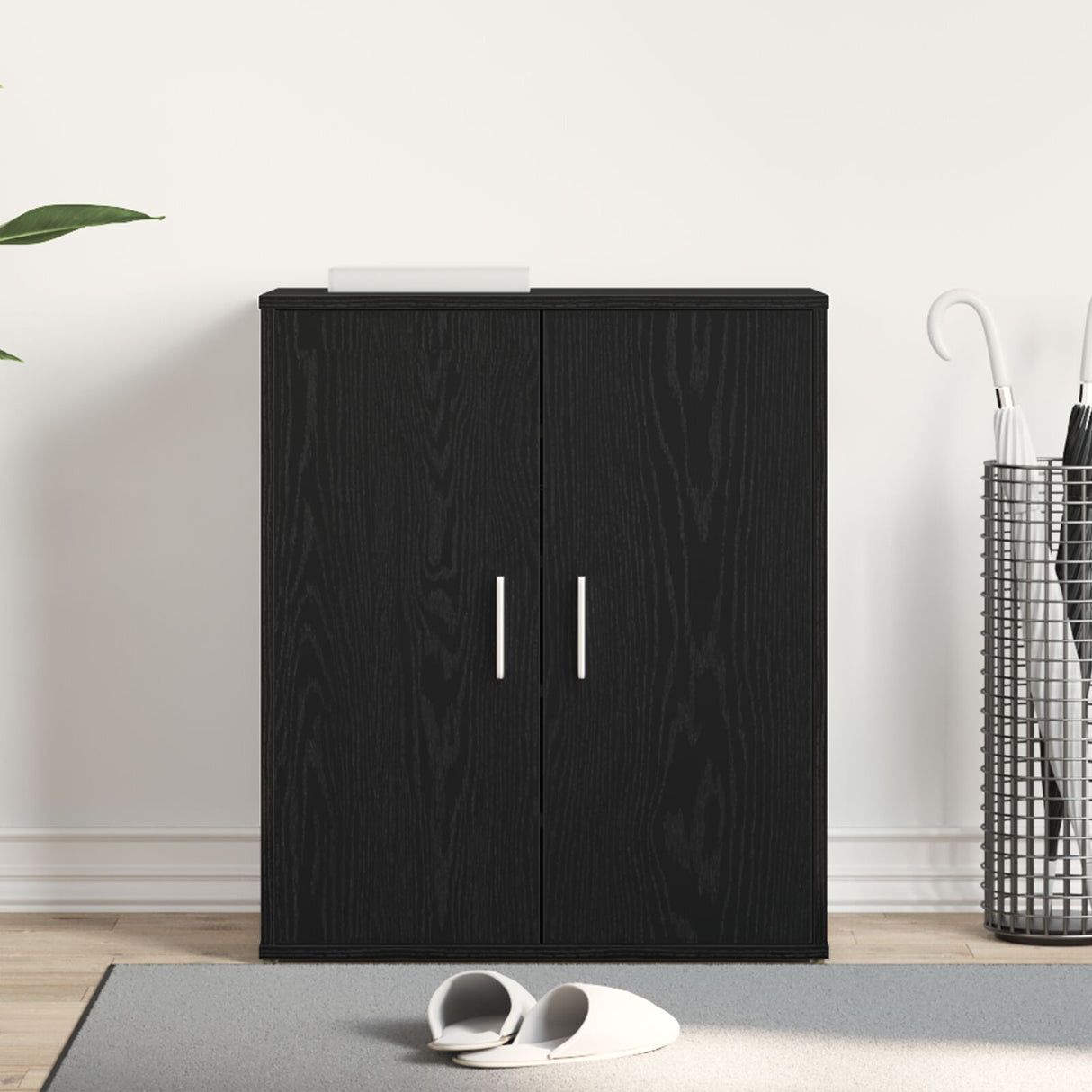 Schoenenkast Zwart Eiken 60x35x70 cm Bewerkt Hout