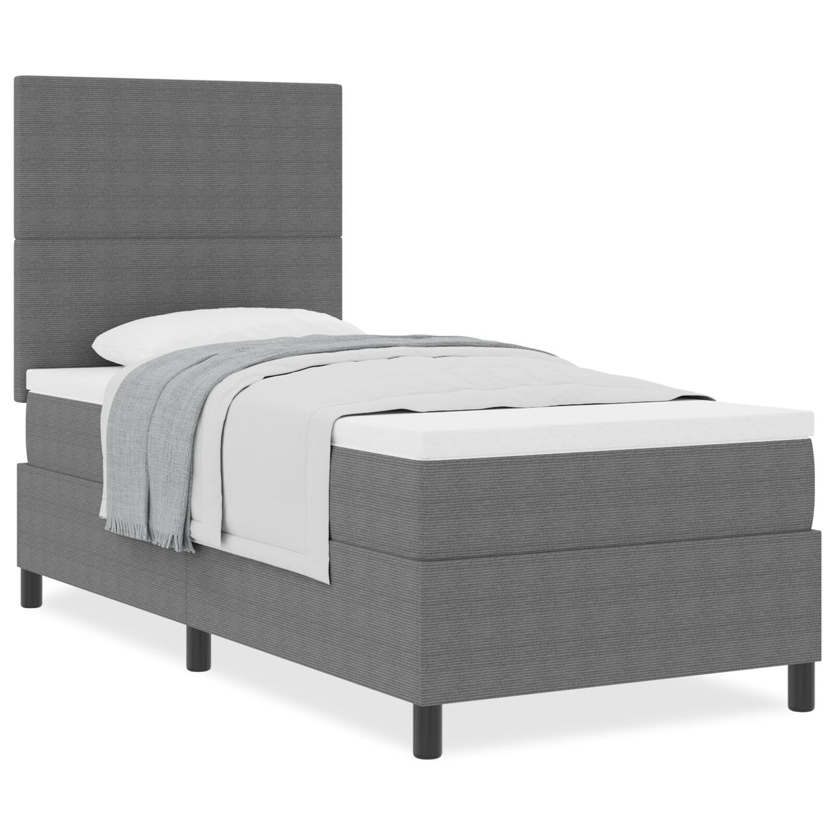 Box Spring Bed met Matras Licht Grijs Eenpersoons Ribstof