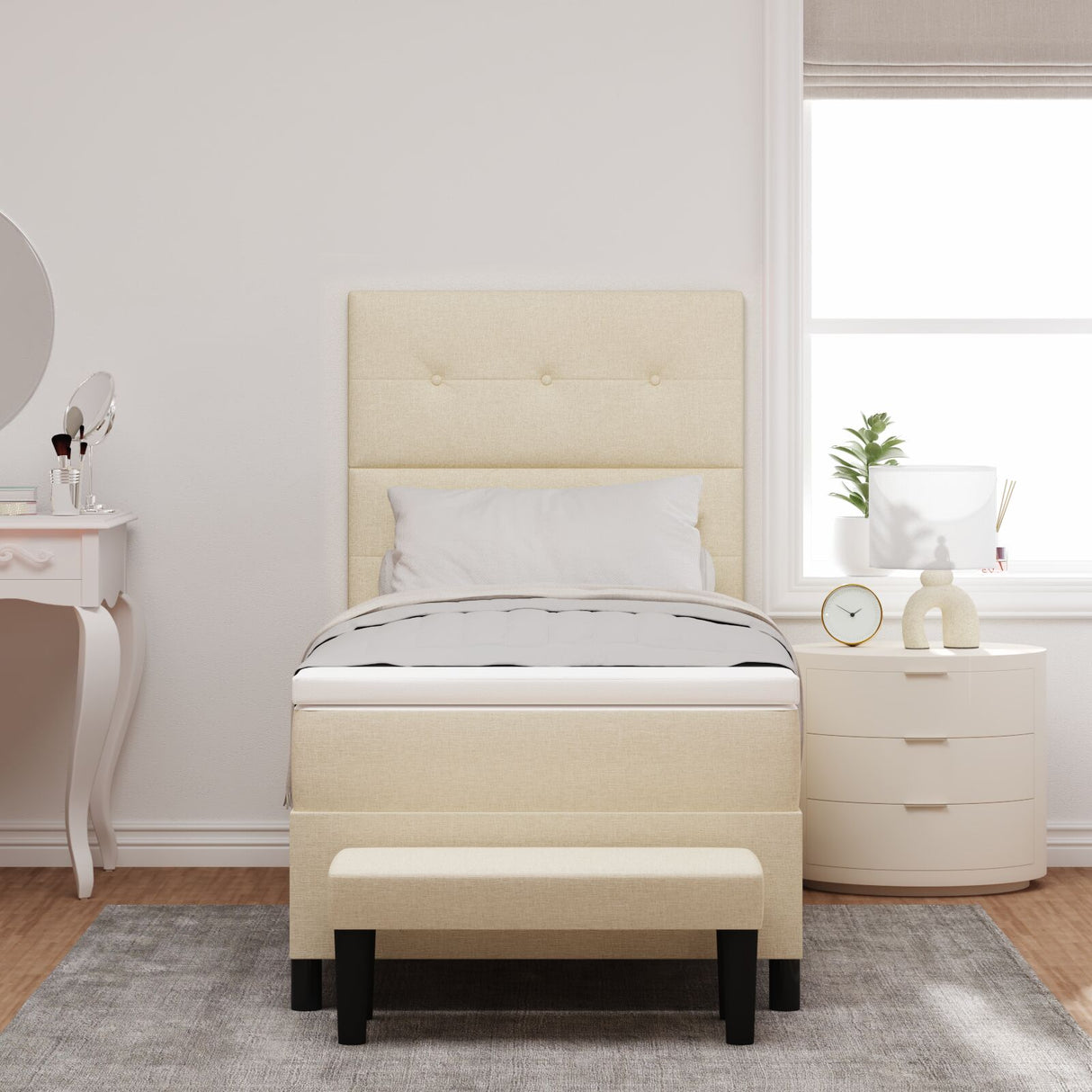 Boxspringbed met Matras & Bank Crème 80x200 cm Stof