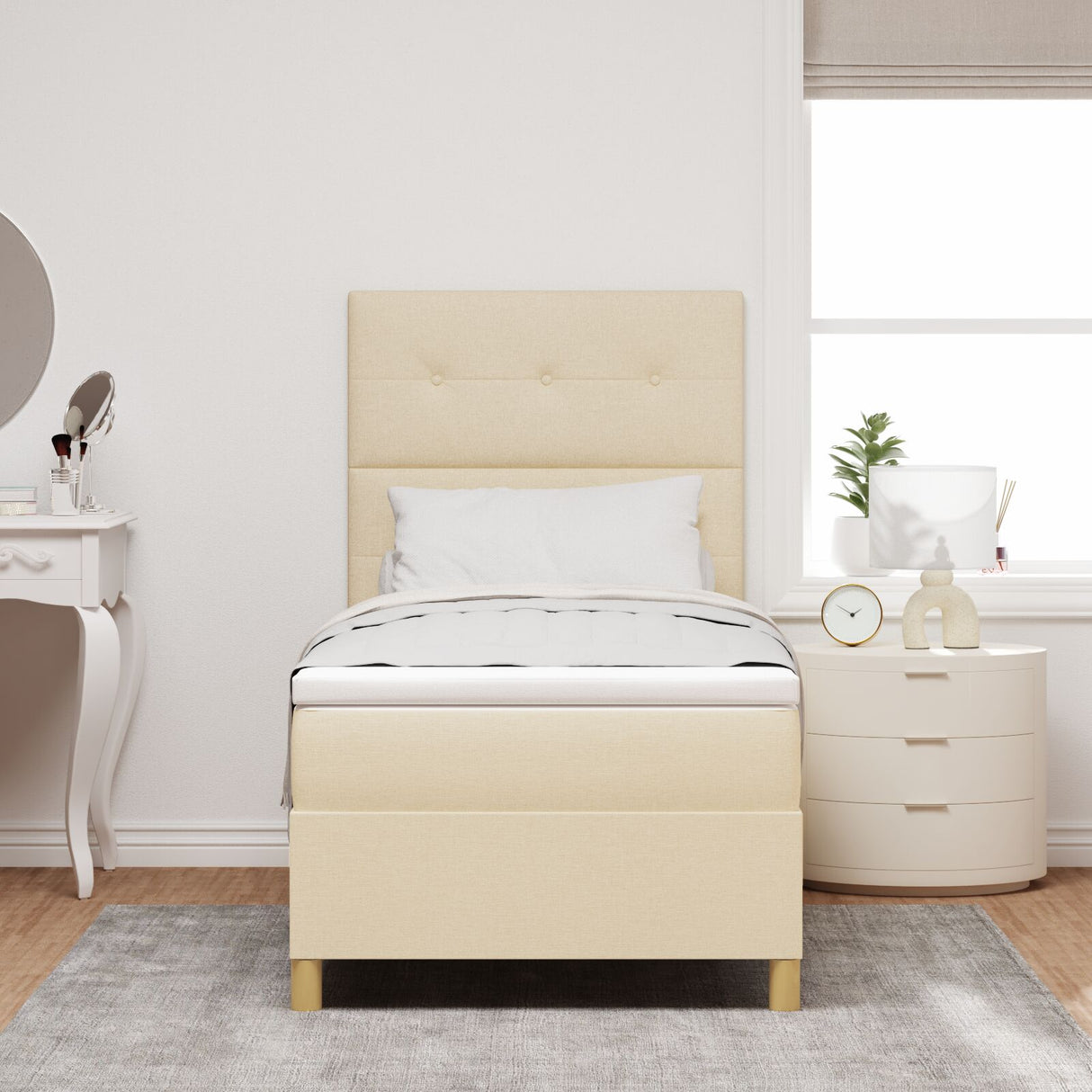 Boxspringbed met matras crème eenpersoons stof