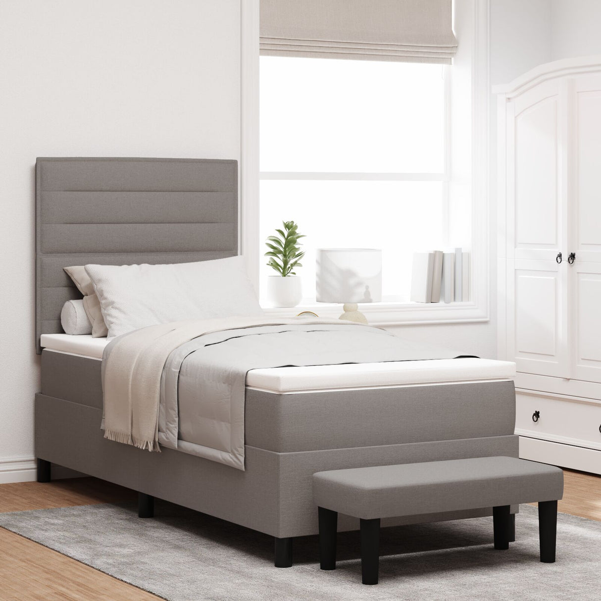 Boxspring Bed met Matras & Bank Taupe 90x190 cm Stof