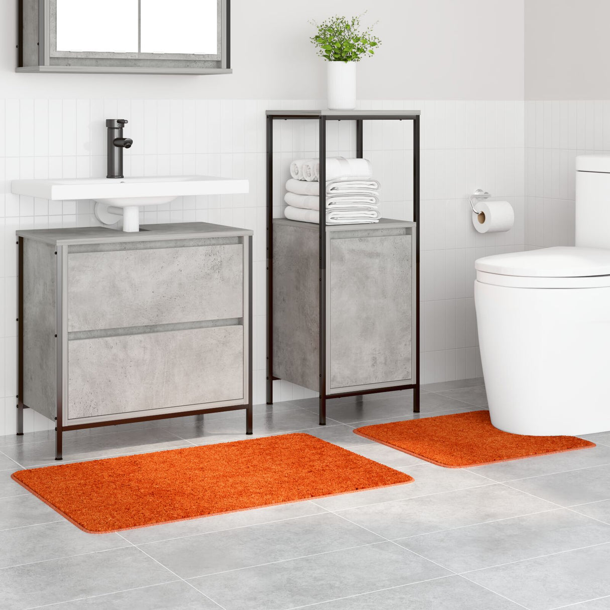 2-delige Badmat Set Oranje Polypropeen Antislip