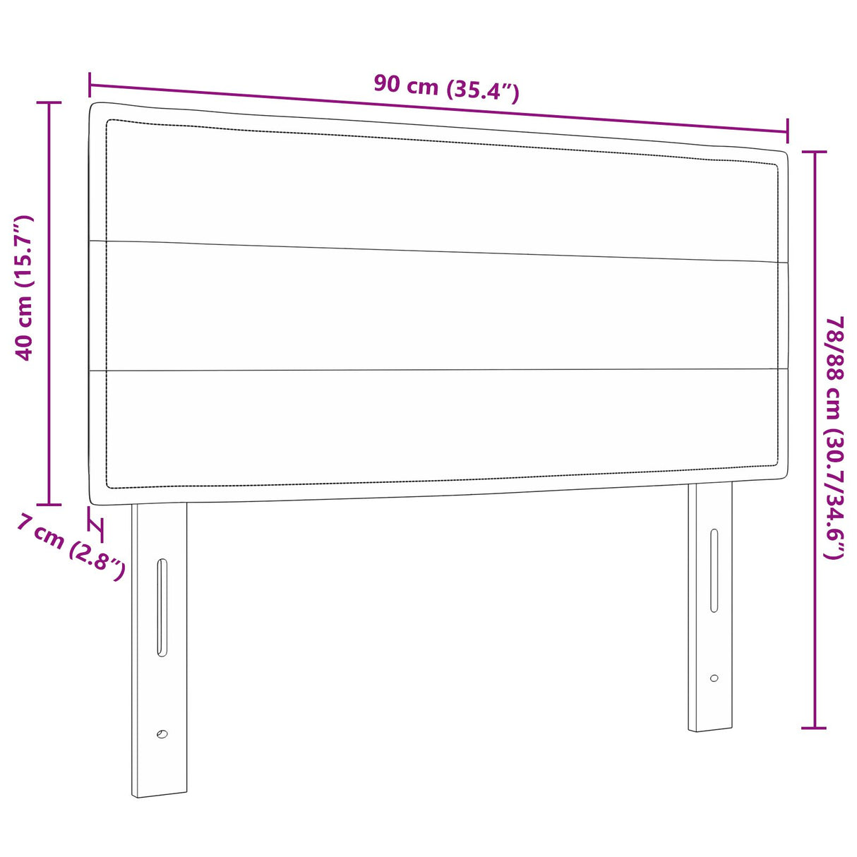 LED hoofdeinde Lijnen ontwerp Zwart 90 cm Stof