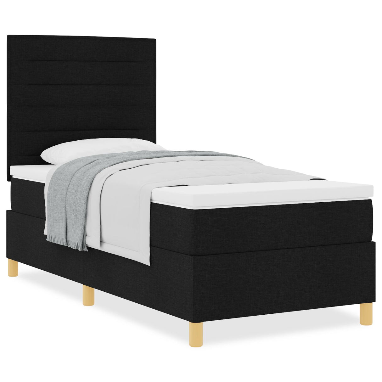 Boxspring Bed met Matras Zwart Eenpersoons Stof