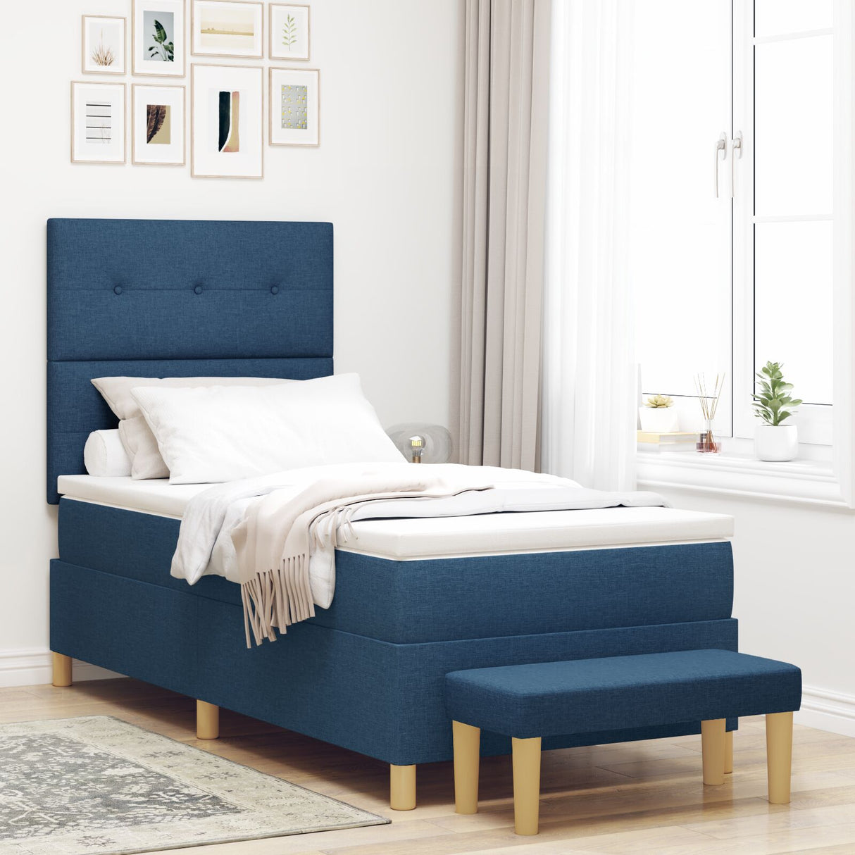 Boxspring Bed met Matras & Bank Blauw 80x200 cm Stof