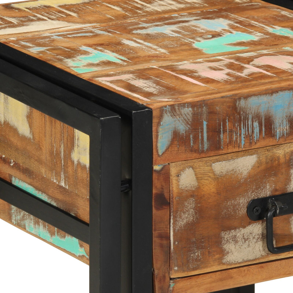 Bijzettafel met Lade Zwart 40x40x50 cm Massief Gerecycled Hout