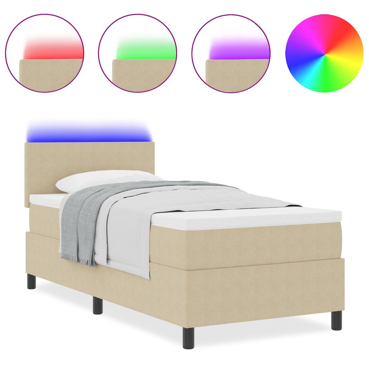 Boxspringbed met matras & LED licht groen grijs eenpersoons ribfluwelen stof