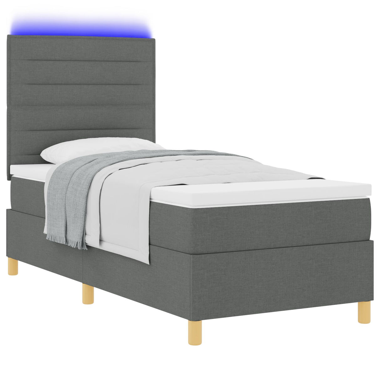 Boxspring Bed met Matras & LED Donkergrijs 90x190 cm Stof
