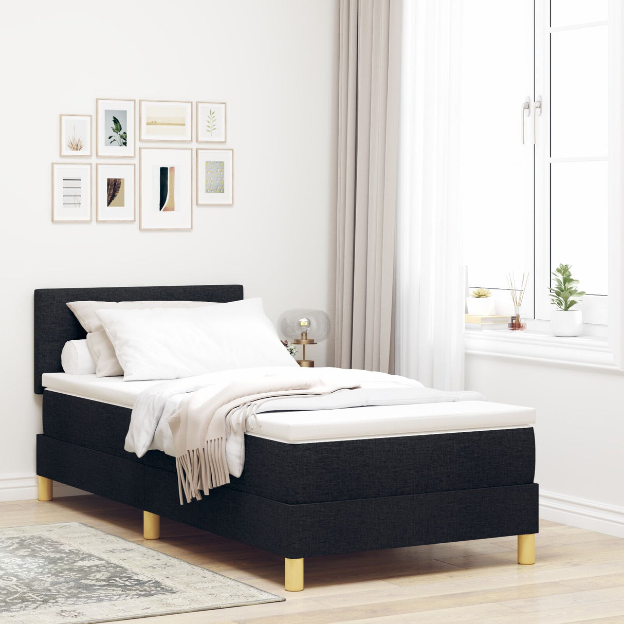 Boxspring Bed met Matras Zwart 90x190 cm Stof