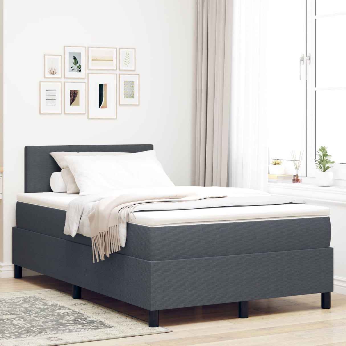 Box Spring Bed met Matras Donkergrijs Klein Dubbel Corduroy Stof