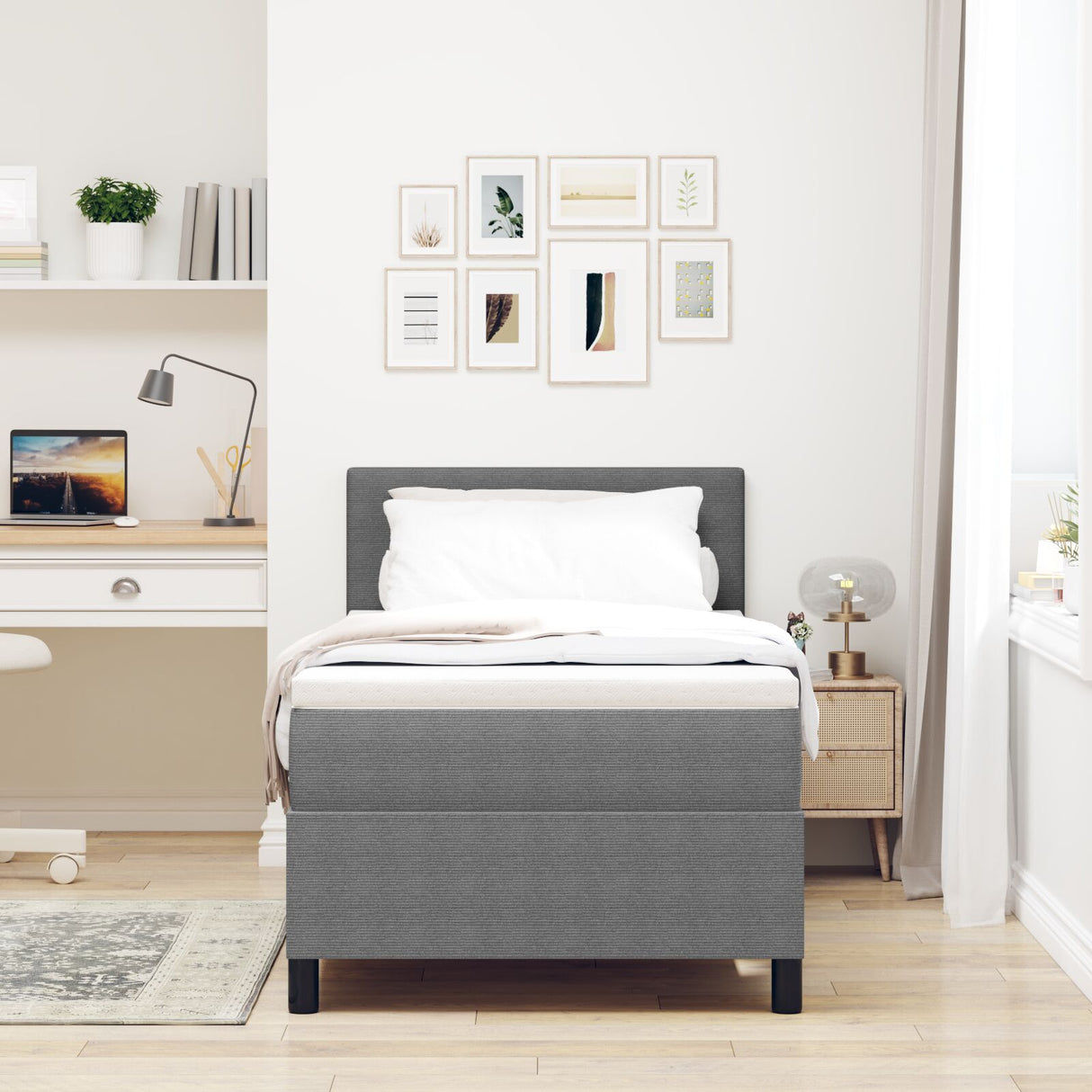 Boxspringbed met matras Lichtgrijs 80x200 cm Corduroy stof
