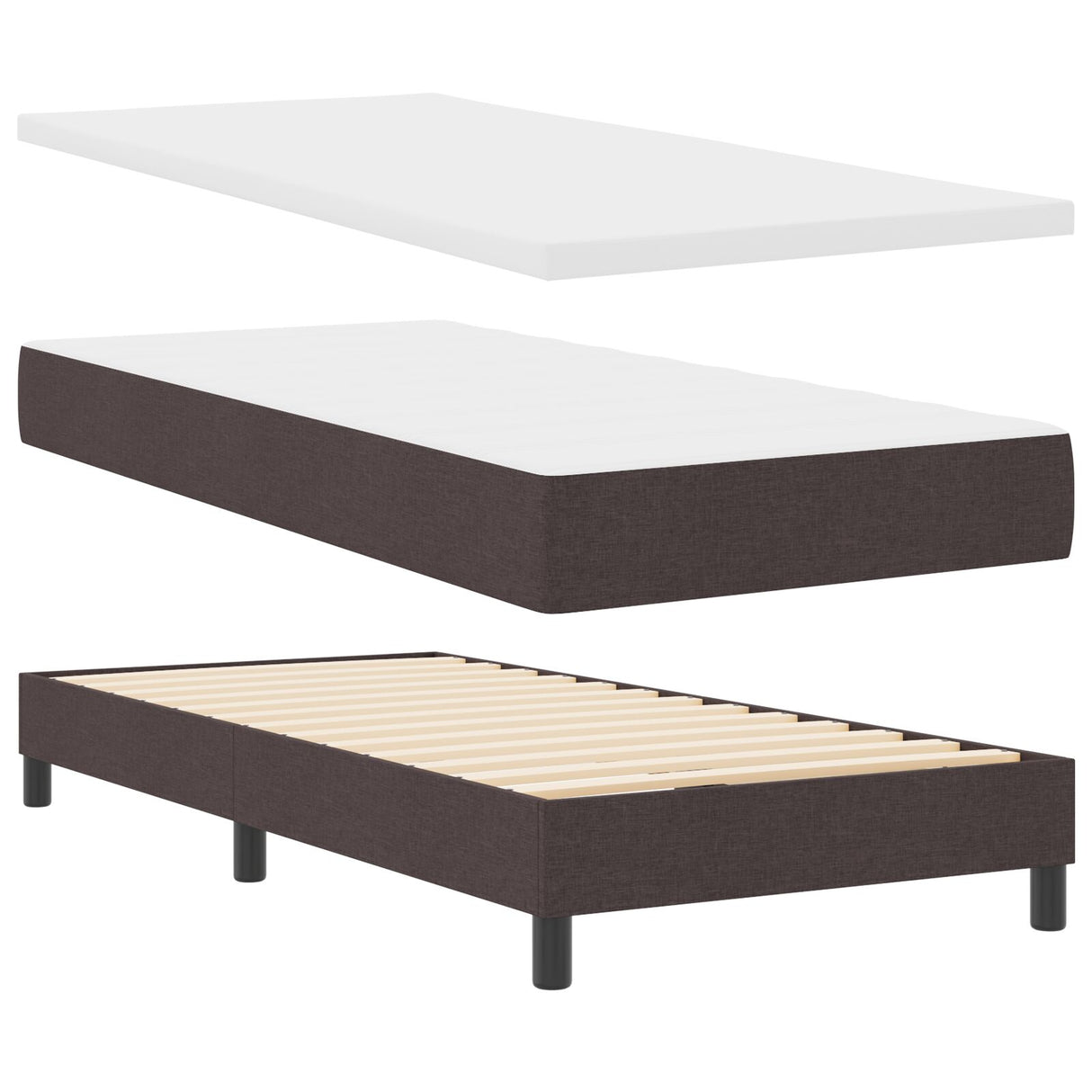 Bedframe met Matras Donkerbruin, Wit Stof 90 x 190 cm Bedframe