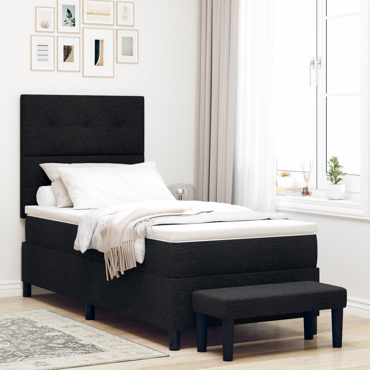 Boxspringbed met Matras & Bank Zwart 90x190 cm Stof
