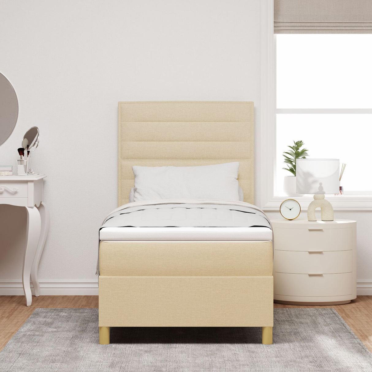 Boxspring Bed met Matras Crème Eenpersoons Stof