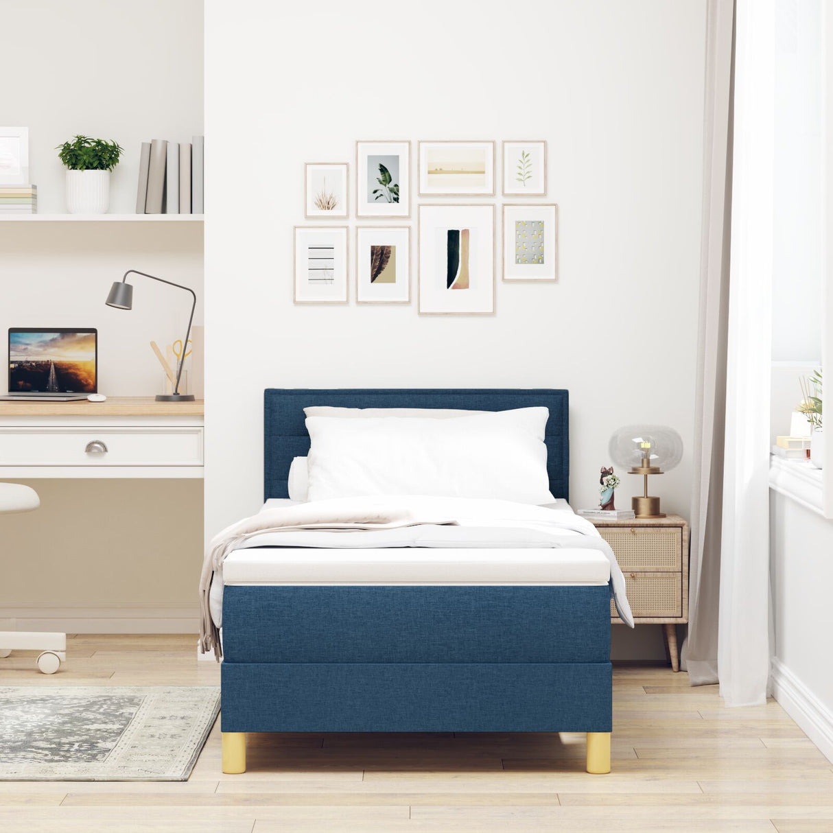 Boxspring Bed met Matras Blauw 80x200 cm Stof