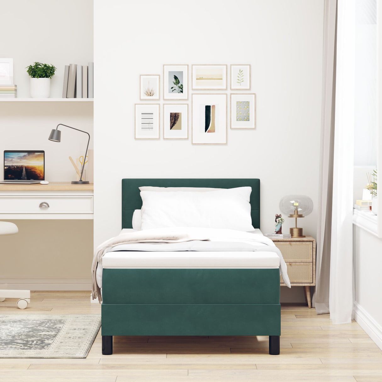 Boxspring Bed met Matras Donkergroen Eenpersoons Fluweel