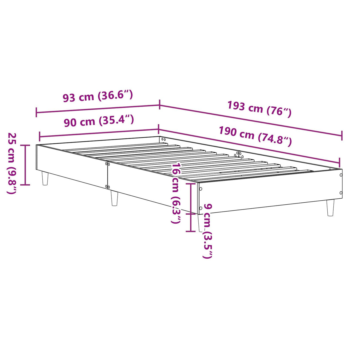 Bedframe 90x190 cm Zwart Eiken Tegenwoordig Hout